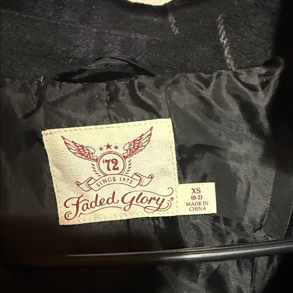 Faded Glory Black and Purple Plaid Pea Coat - Picture 2 of 4